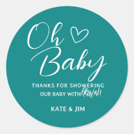 Oh Baby Blauwgroen genderneutraal Baby shower Dank Ronde Sticker