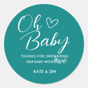 Oh Baby Blauwgroen genderneutraal Baby shower Dank Ronde Sticker