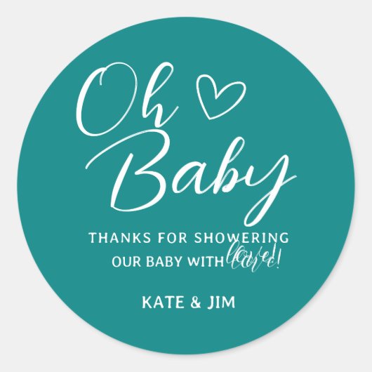 Oh Baby Blauwgroen genderneutraal Baby shower Dank Ronde Sticker (Voorkant)