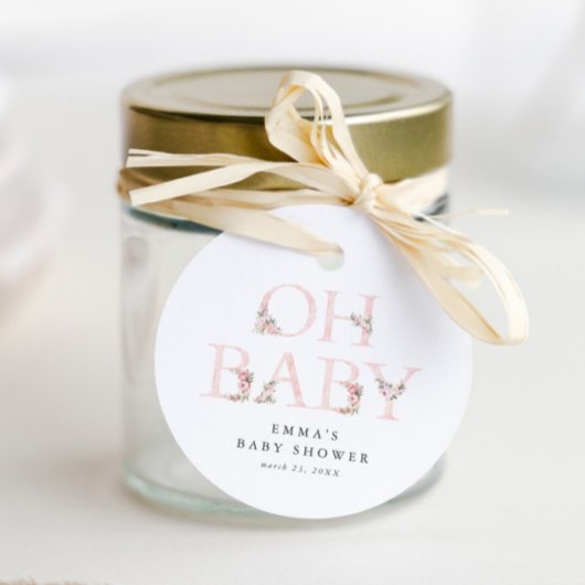 Oh Baby Bloemen Typografie Roze Baby shower Bedankjes Labels