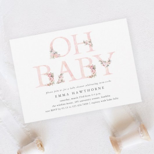 Oh Baby Bloemen Typografie Roze Baby shower Kaart