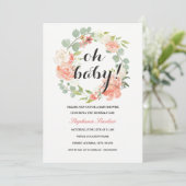 Oh Baby Bloemenkrans Baby shower Uitnodiging (Staand voorkant)