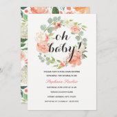 Oh Baby Bloemenkrans Baby shower Uitnodiging (Voorkant / Achterkant)