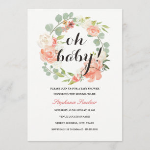 Oh Baby Bloemenkrans Baby shower Uitnodiging