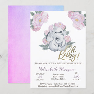 Oh Baby Bloemige Olifant Baby Shower   Kaart