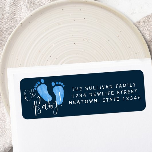 Oh Baby Blue Baby shower Retouradres Etiket