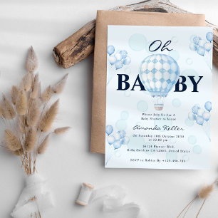 Oh Baby Blue Ballon Baby Shower Uitnodiging
