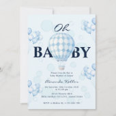 Oh Baby Blue Ballon Baby Shower Uitnodiging (Voorkant)
