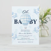 Oh Baby Blue Ballon Baby Shower Uitnodiging (Staand voorkant)