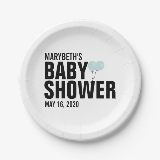 Oh Baby Blue ballonpapier Baby shower Bord (Voorkant)