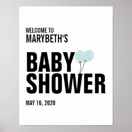 Oh Baby Blue Balloon Baby shower Welkomstteken Poster