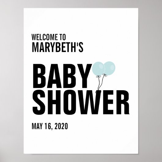 Oh Baby Blue Balloon Baby shower Welkomstteken Poster (Voorkant)