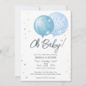 Oh Baby Blue Balloons Baby shower Kaart (Voorkant)