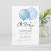 Oh Baby Blue Balloons Baby shower Kaart (Staand voorkant)