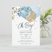 Oh Baby Blue Balloons Baby shower Kaart (Staand voorkant)