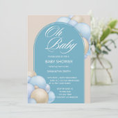 Oh baby blue beige ballonnen boogminimalistisch si kaart (Staand voorkant)