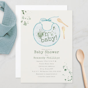 Oh Baby Blue Bib Babyfood Boy Baby shower Kaart