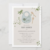 Oh Baby Blue Bib Peas Fork Spoon Boy Baby shower Kaart (Voorkant)