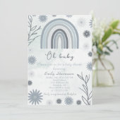 Oh Baby Blue Boho Bloemen Baby shower Kaart (Staand voorkant)