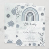 Oh Baby Blue Boho Bloemen Baby shower Kaart (Voorkant / Achterkant)