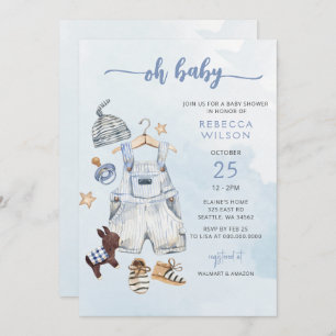 Oh Baby Blue Boho Boy Baby shower Invitation Kaart