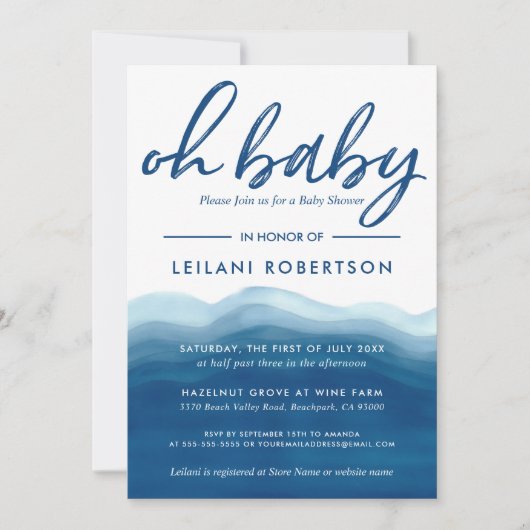 Oh Baby Blue Boy Baby shower Waterverf Wave Kaart (Voorkant)