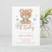 Oh Baby Blue Boy Teddy Bear Baby shower Kaart (Staand voorkant)