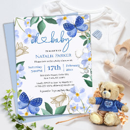 Oh Baby Blue Butterfly Floral Boy Baby shower Kaart