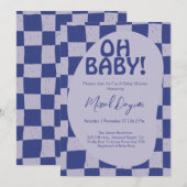 Oh Baby! Blue Checkered Modern Baby Shower Kaart (Voorkant / Achterkant)
