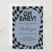 Oh Baby! Blue Checkered Modern Baby Shower  Kaart (Voorkant)