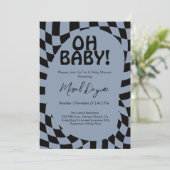 Oh Baby! Blue Checkered Modern Baby Shower  Kaart (Staand voorkant)