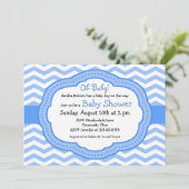 Oh Baby Blue Chevron Baby shower Kaart (Staand voorkant)