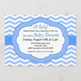 Oh Baby Blue Chevron Baby shower Kaart