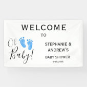 Oh Baby Blue Couples Baby shower Welkomstbord Spandoek (Horizontaal)