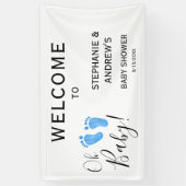 Oh Baby Blue Couples Baby shower Welkomstbord Spandoek (Verticaal)