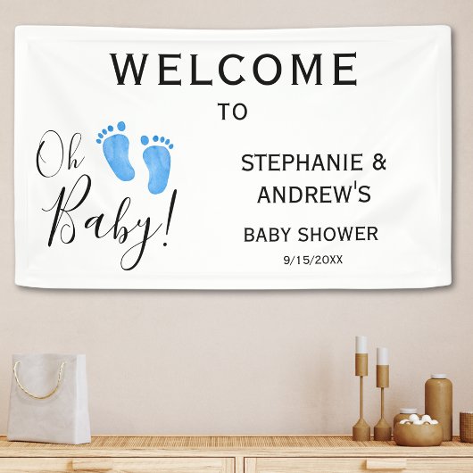 Oh Baby Blue Couples Baby shower Welkomstbord Spandoek