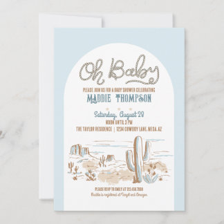 Oh Baby Blue Cowboy Desert Baby shower Invitation Kaart