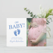 Oh Baby Blue Custom Photo Boy Baby shower Kaart (Staand voorkant)