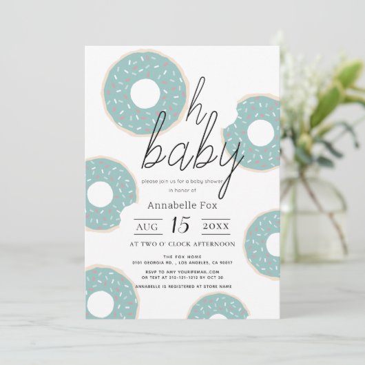 Oh Baby Blue Donut Boy Baby shower Kaart (Staand voorkant)