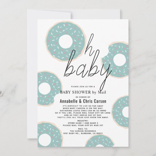 Oh Baby Blue Donut Boy Baby shower per post Kaart (Voorkant)