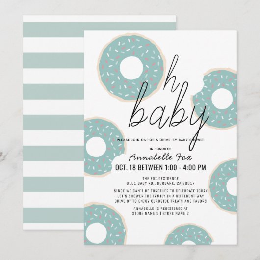 Oh Baby Blue Donut Boy Drive-by Baby shower Kaart (Voorkant / Achterkant)