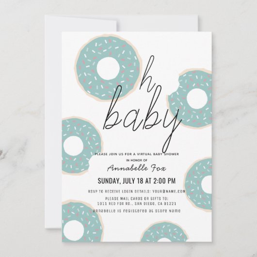 Oh Baby Blue Donut Boy Virtual Baby shower Kaart (Voorkant)
