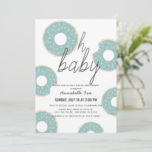 Oh Baby Blue Donut Boy Virtual Baby shower Kaart (Staand voorkant)