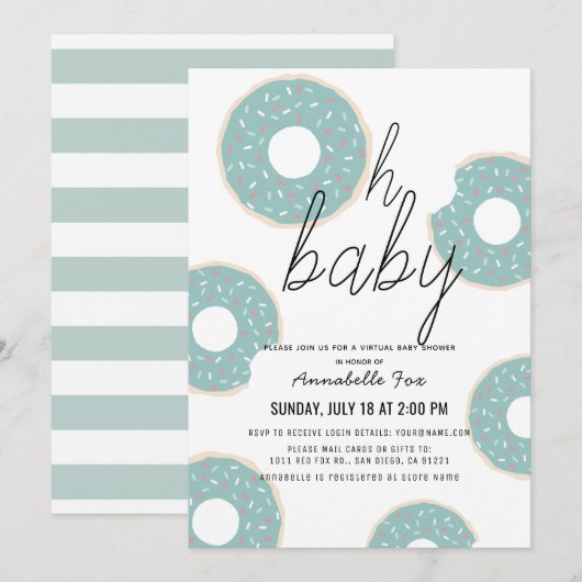 Oh Baby Blue Donut Boy Virtual Baby shower Kaart (Voorkant / Achterkant)