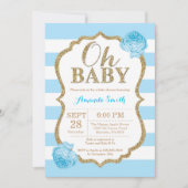 Oh Baby Blue en Gold Baby shower Uitnodiging (Voorkant)