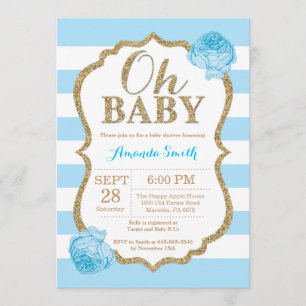 Oh Baby Blue en Gold Baby shower Uitnodiging