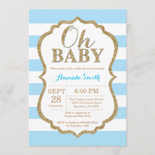 Oh Baby Blue en Gold Baby shower Uitnodiging