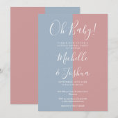 Oh Baby Blue en Pink Gender Reveal Party Kaart (Voorkant / Achterkant)