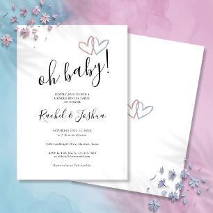 Oh Baby Blue En Pink Hartjes Geslacht Reveal Feest Kaart