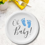 Oh Baby Blue Feet Baby shower Papieren Bordje<br><div class="desc">Deze borden van het Baby shower van deze jongen zijn versierd met moderne typografie en waterverf babyvoeten in pastelblauw. Omdat wij ons kunstwerk creëer,  zult u dit nauwkeurige afbeelding niet vinden van andere ontwerpers. Oorspronkelijke Waterverf © Michele Davies.</div>